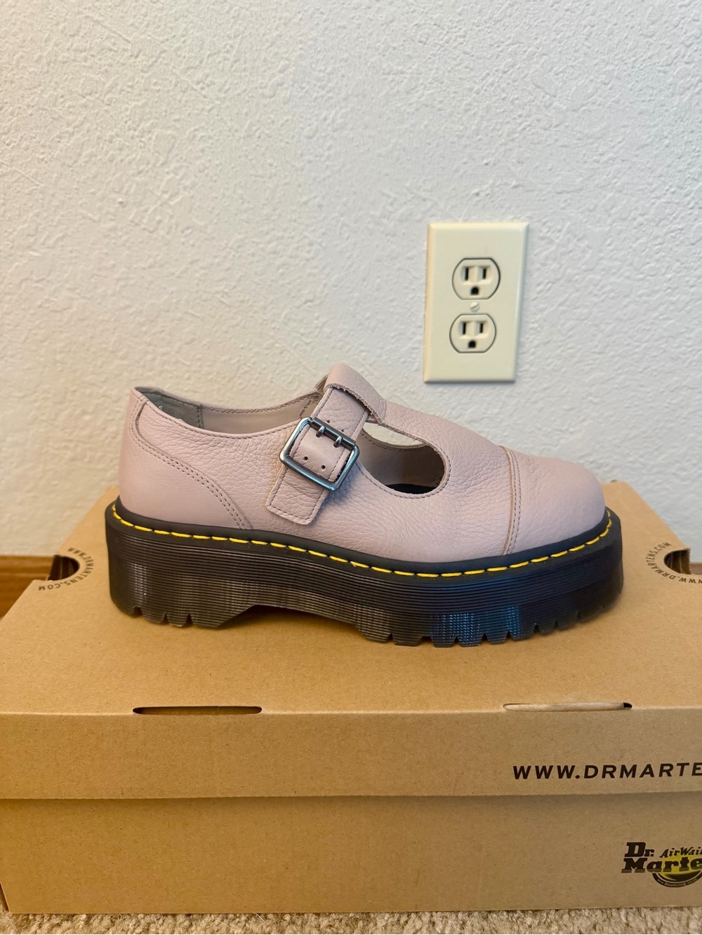 Dr. Martens | Bethan Pisa Leather Platform Mary Jane Shoes in Vintage Taupe - Picture 13 of 14